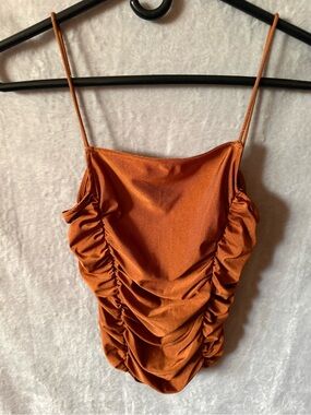 SHEIN Rust Orange Ruched One-Piece Swimsuit